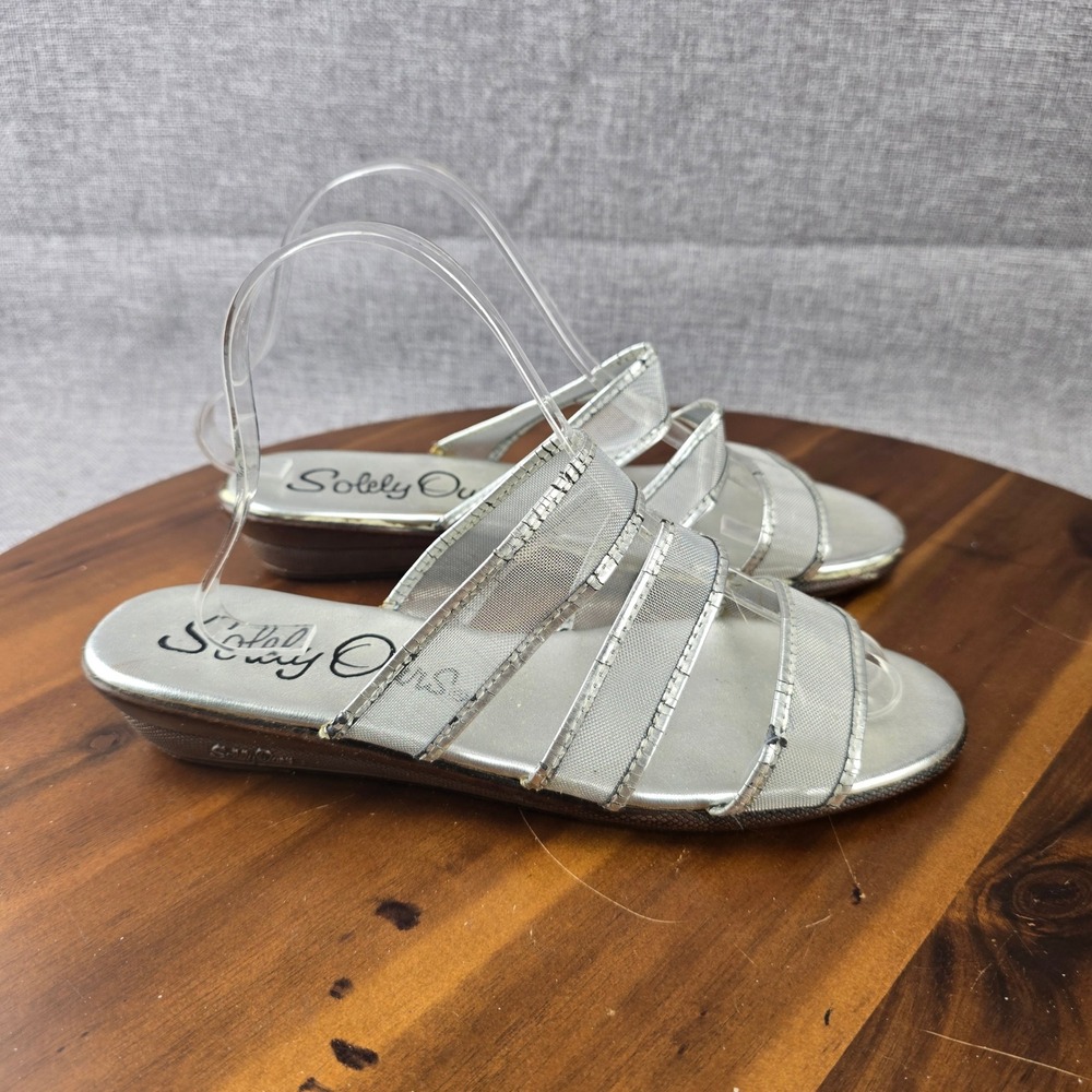 Solely Ours Vintage Silver Mesh Strappy Slide Sandals Size 10 Taiwan‎